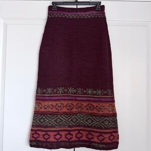 Peruvian Connection Plum and Multicolor Patterned A-Line Skirt 100% Wool Size S